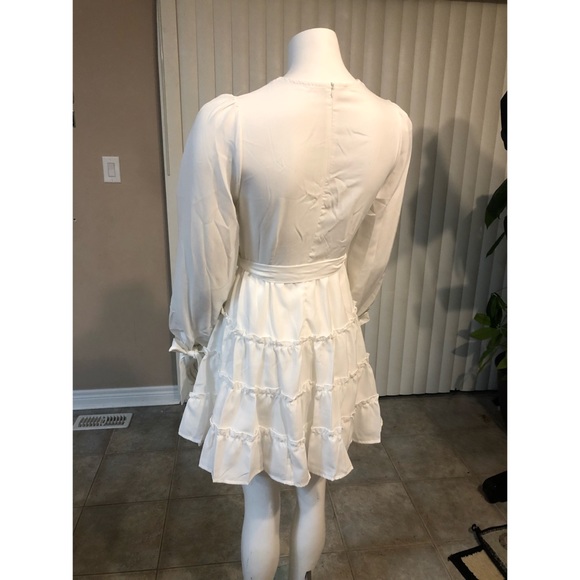 Sexy White Puff Sleeve Ruffles Mini Skater Dress - Picture 5 of 6